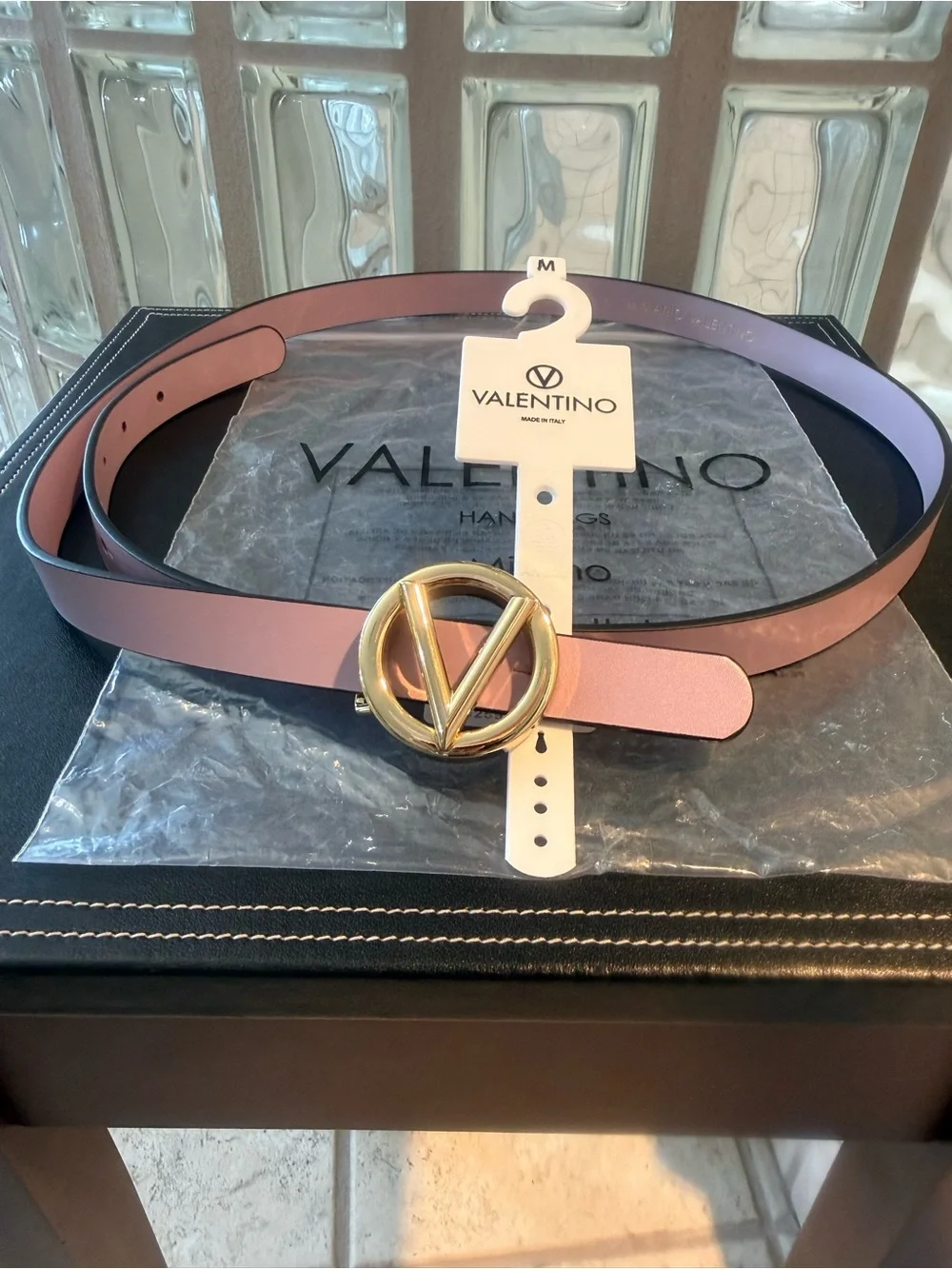 Valentino by Mario Valentino Lavender Leather Belt, Gold  display picture 1